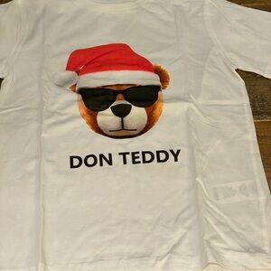 Don Teddy White T-Shirt with Santa Bear Graphic